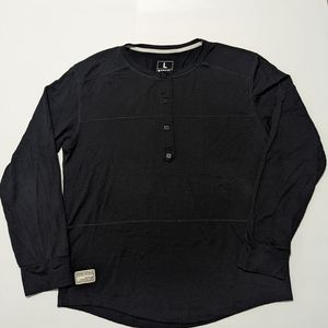 Men's Mons Royale L Black Merino Wool Long Sleeve Henley